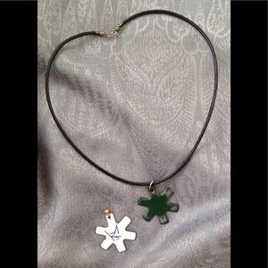 Copper & Enamel pendant charms with Leather cord.